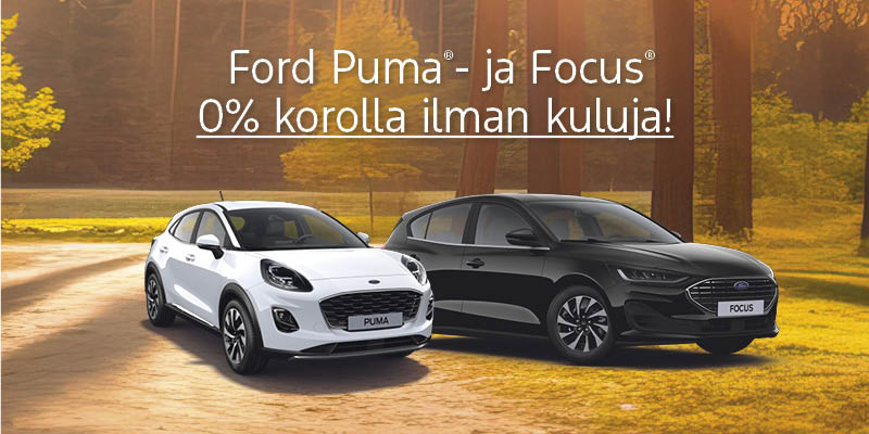 Ford Puma®- ja Focus® -malleja nyt 0% korolla ilman kuluja!